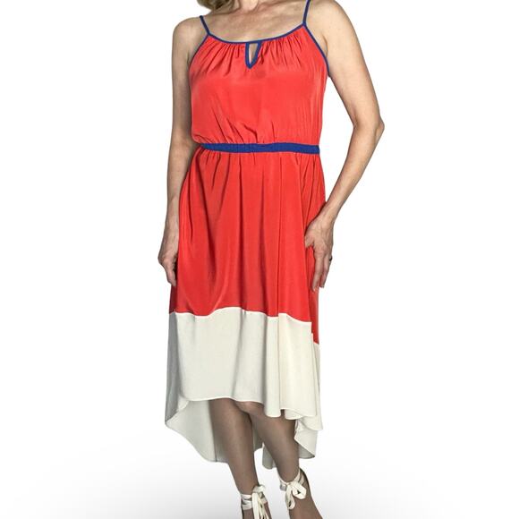 Willow & Clay Red Ivory Colorblock Dress Women’s L High-Low Hem - Picture 3 of 10